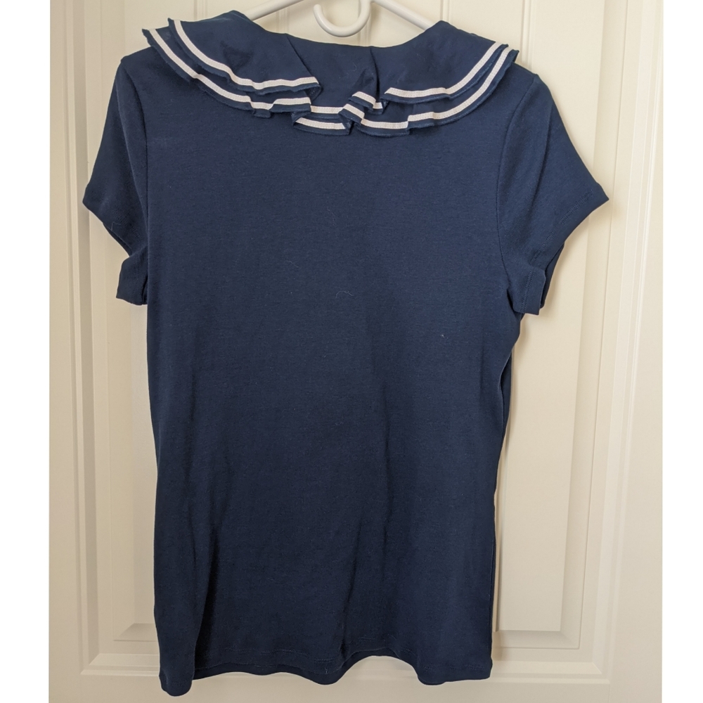 NWT Lauren by Ralph Lauren Navy Ruffled Blouse - Picture 2 of 11